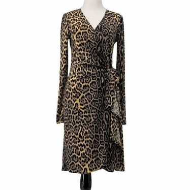 BCBGMAXAZRIA Yellow Black Leopard Print Wrap Dress