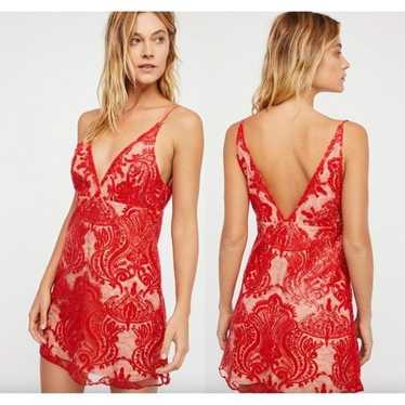 Free People Night Shimmers Red Sequin Cocktail Mi… - image 1