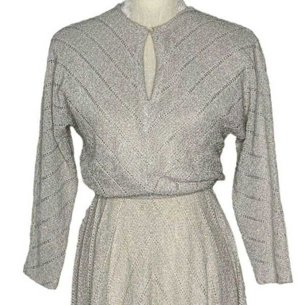 Vintage 70s Ronnie Heller Knit Dress 6 Ivory Elas… - image 2
