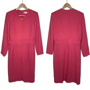 Carolina Herrera Pink Long Sleeve Wool Sheath Dre… - image 1