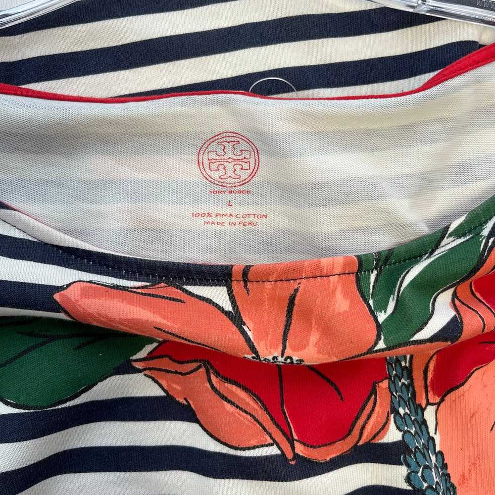 Tory Burch Large Striped Floral Summer T-shirt Dr… - image 4