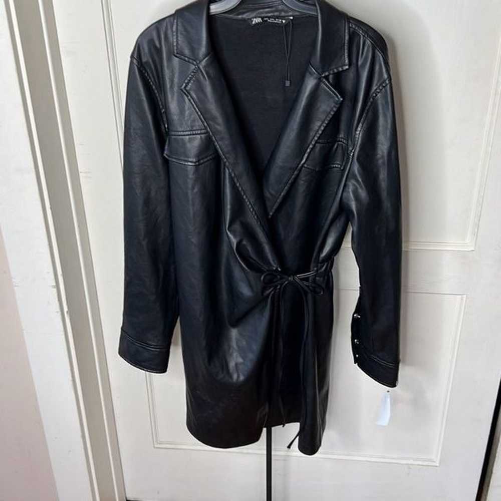 Zara Faux Leather Wrap Toe Front Dress Black Size… - image 3