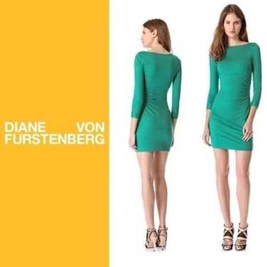 DIANE VON FURSTENBERG Joy Teal Ruched Dress Size 8