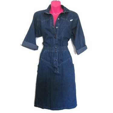 1980s vintage western denim rodeo cowgirl dress s… - image 1