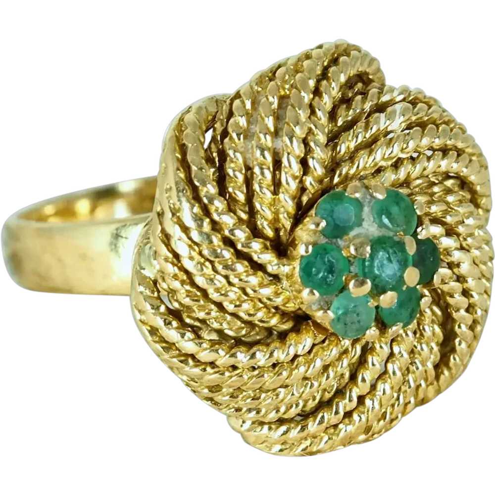 Massive 18K solid gold ring with natural emeralds… - image 1