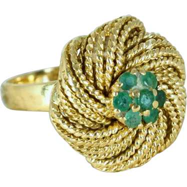 Massive 18K solid gold ring with natural emeralds… - image 1