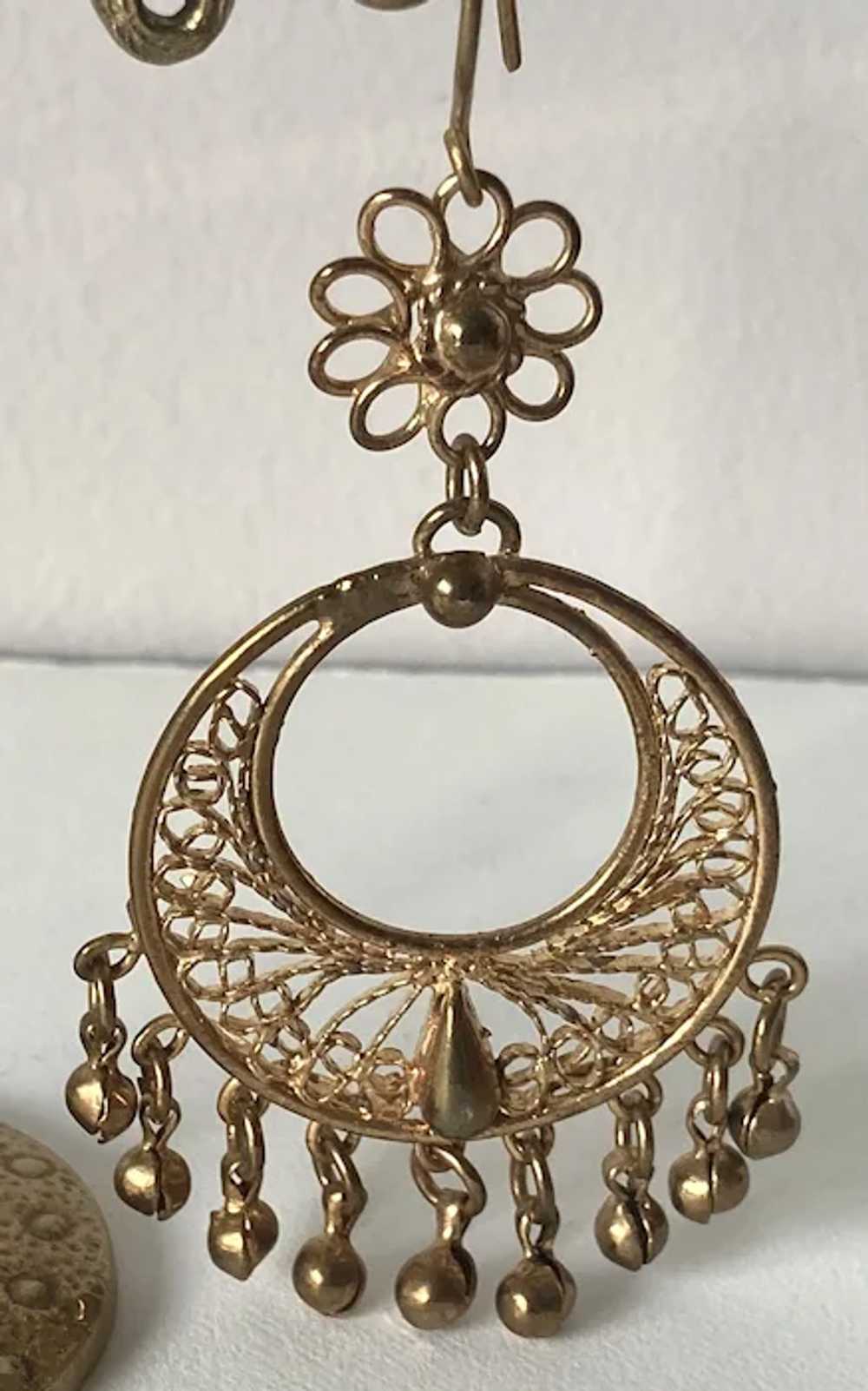 Indian Style Gold Tone Large Hoop Dangle Hippie E… - image 3