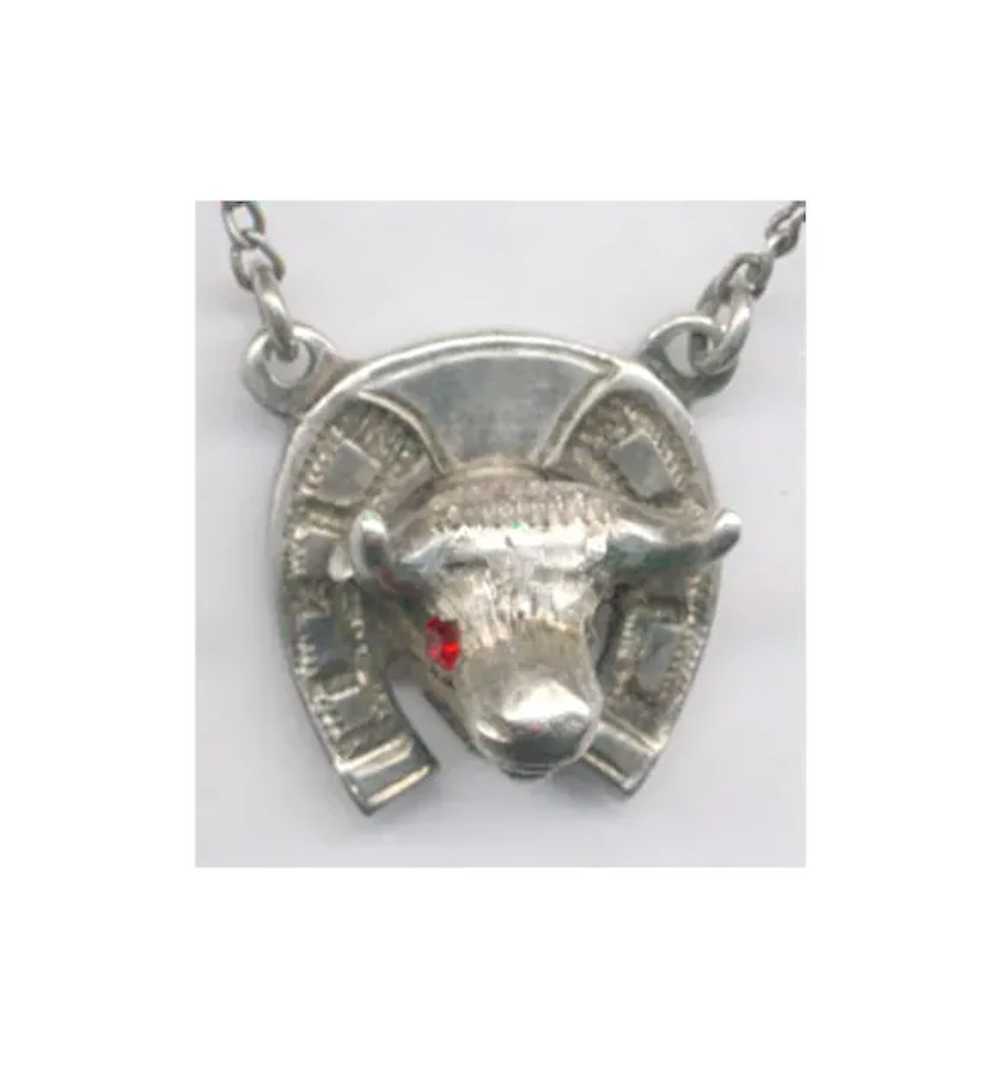 Sterling Silver 3-D Bull's Head & Horseshoe TIE C… - image 2