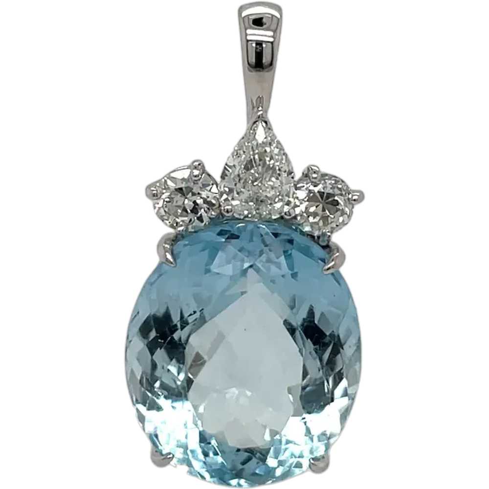 14K White Gold Aquamarine and Diamond Pendant - image 1