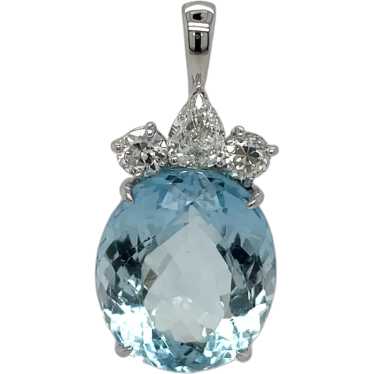 14K White Gold Aquamarine and Diamond Pendant - image 1