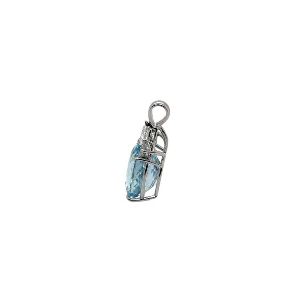 14K White Gold Aquamarine and Diamond Pendant - image 2