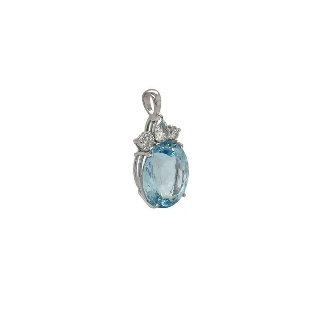 14K White Gold Aquamarine and Diamond Pendant - image 4