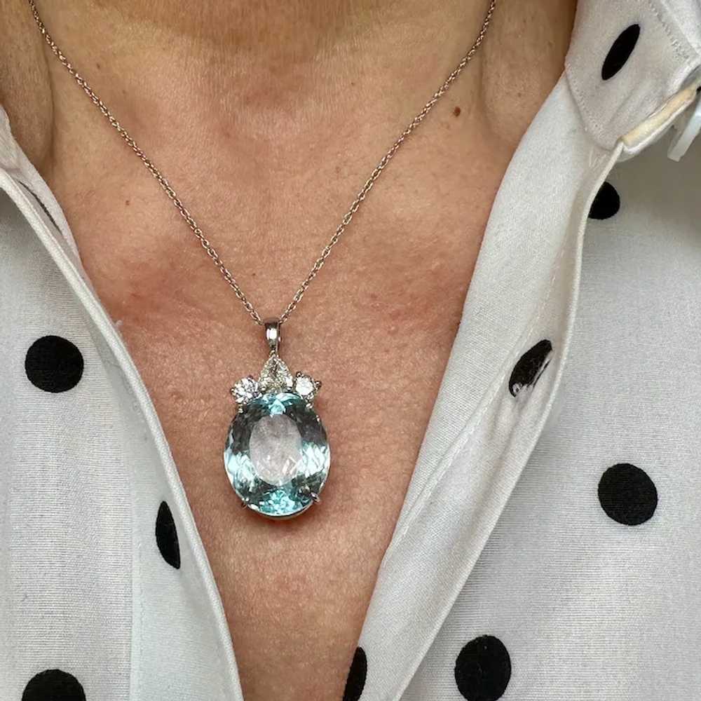 14K White Gold Aquamarine and Diamond Pendant - image 5