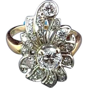 Vintage 14K & Diamond Floral Cocktail Ring - image 1