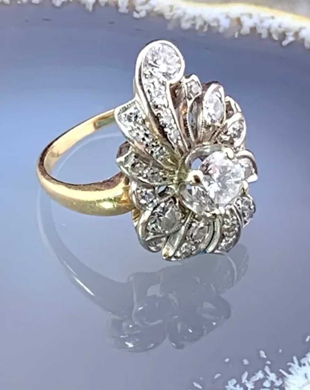 Vintage 14K & Diamond Floral Cocktail Ring - image 4