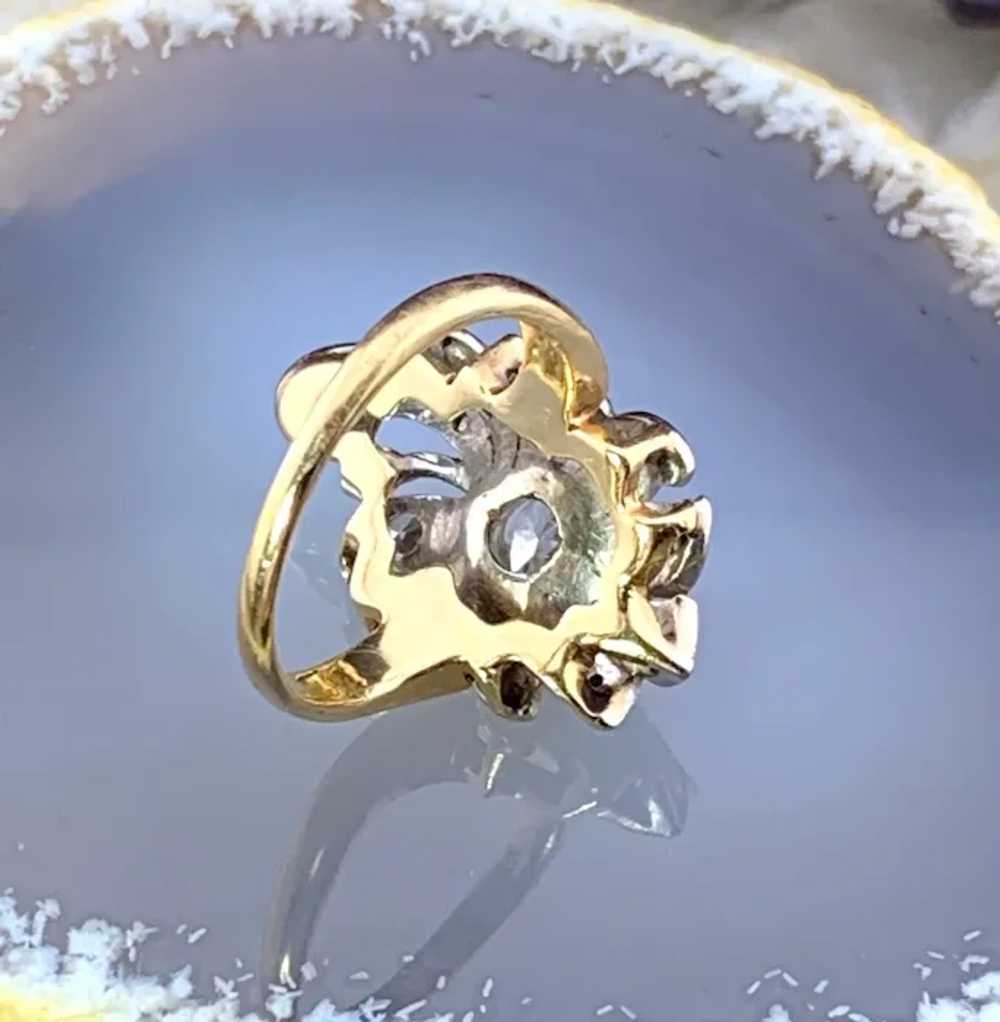 Vintage 14K & Diamond Floral Cocktail Ring - image 5