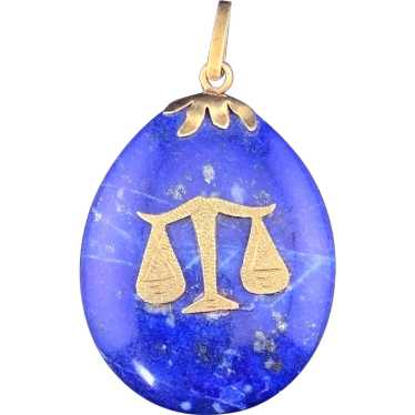 Vintage 18k & Lapis Lazuli Libra Pendant - image 1