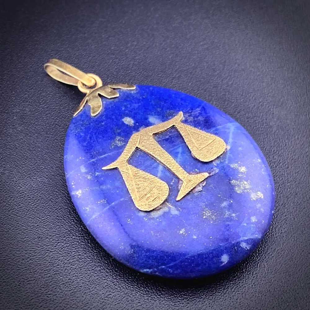 Vintage 18k & Lapis Lazuli Libra Pendant - image 2