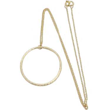 14k Yellow Gold Texture Circle Necklace 16" - image 1