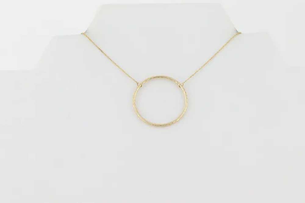 14k Yellow Gold Texture Circle Necklace 16" - image 6