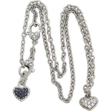 Sterling Silver Judith Ripka CZ & Sapphire Heart … - image 1