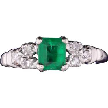 Antique Platinum and Natural Emerald and Diamond … - image 1