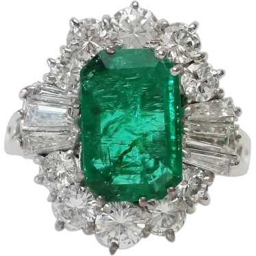 18k White Gold Emerald & Diamond Cocktail Ring, S… - image 1