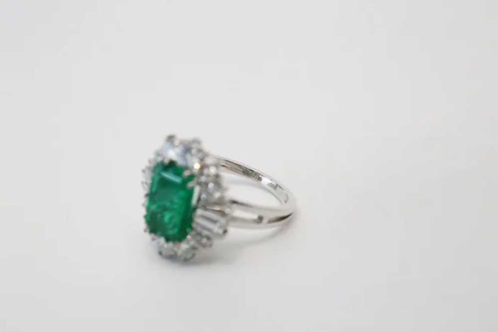 18k White Gold Emerald & Diamond Cocktail Ring, S… - image 3