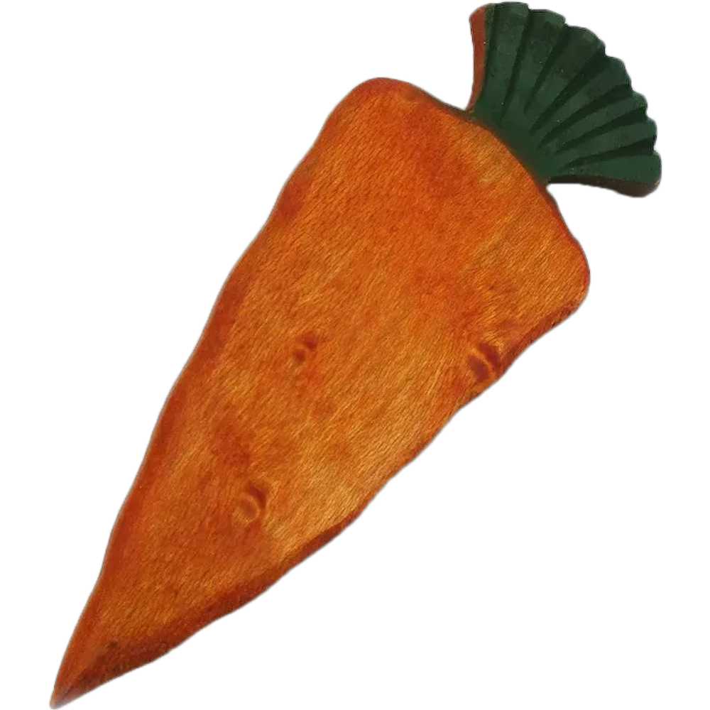 Vintage 1940s Carved Wood Carrot Pin - image 1