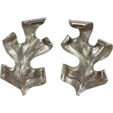 Napier sterling silver oak leaf clip earrings