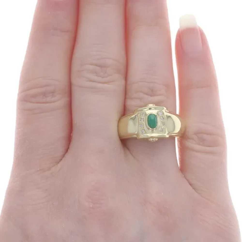 Yellow Gold Emerald Diamond Ring - 18k Oval Caboc… - image 2