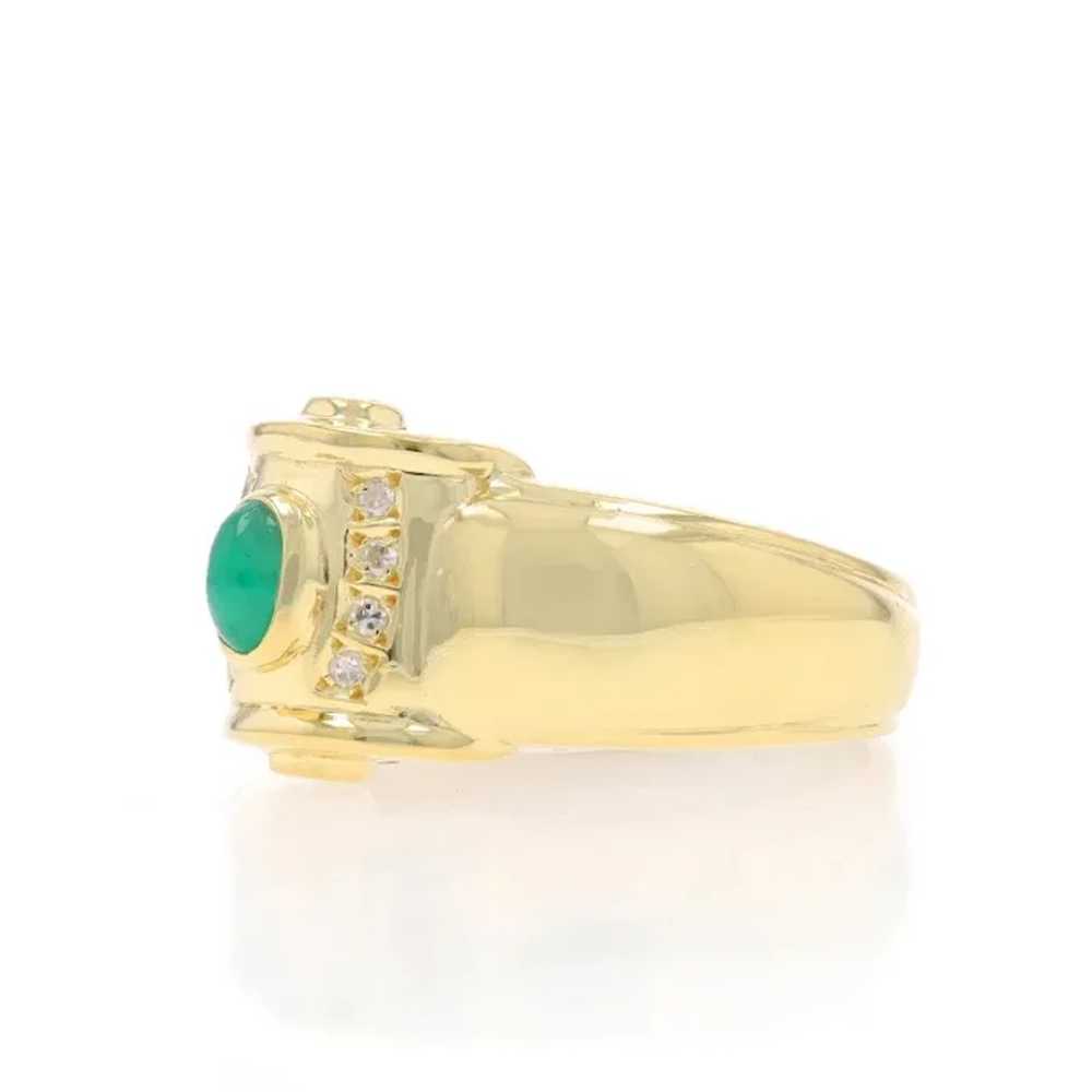 Yellow Gold Emerald Diamond Ring - 18k Oval Caboc… - image 3