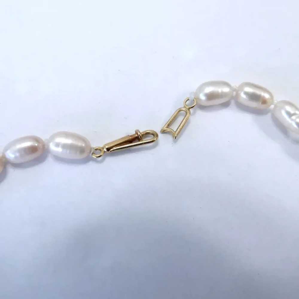 14K Gold Clasp Oval Cultured Pearl Necklace Knott… - image 7