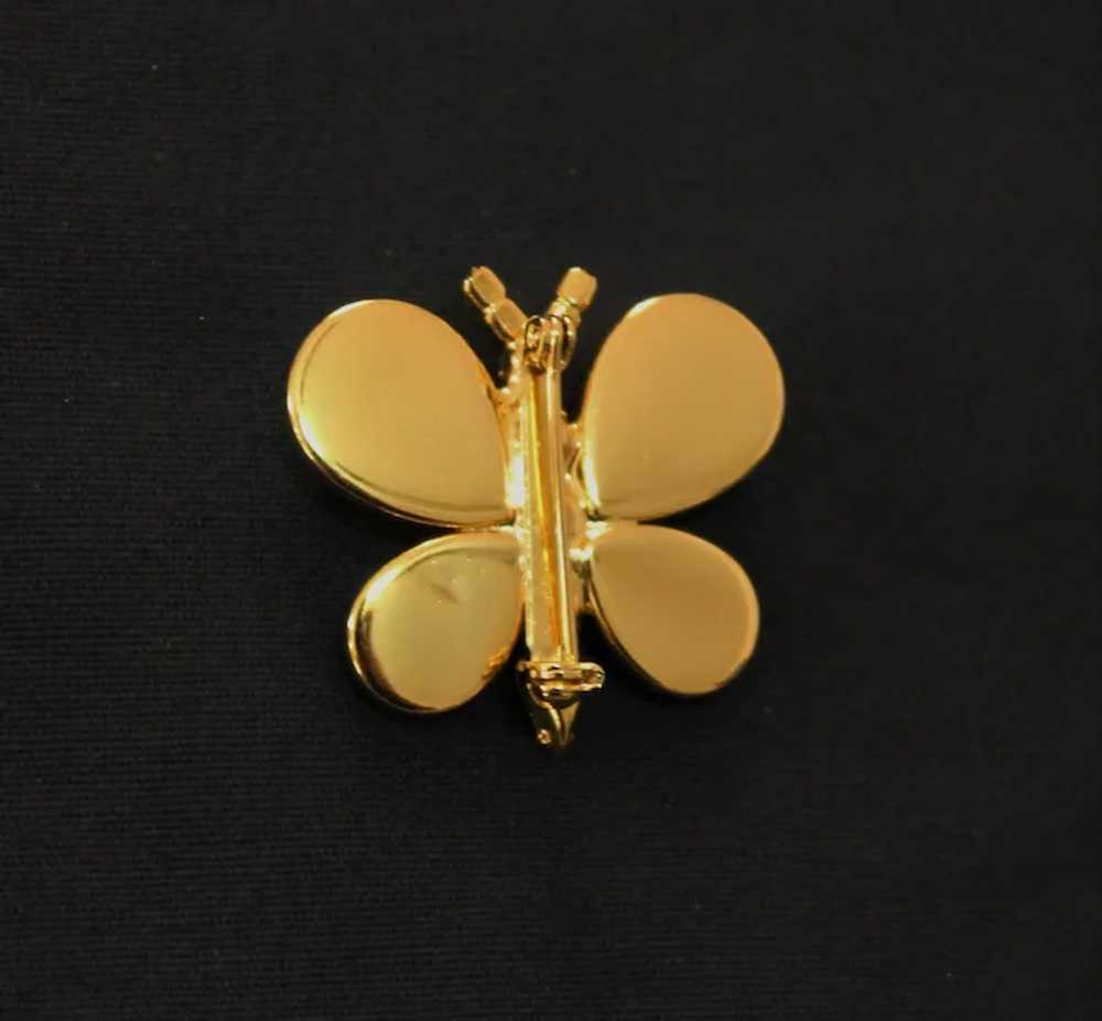 Faux Pearl and Rhinestone Figural Butterfly Pin - image 3