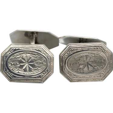 Antique Etched 14-Karat Gold Cufflinks - image 1