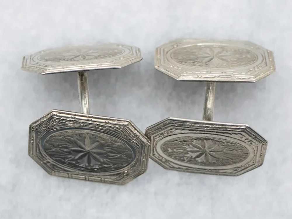 Antique Etched 14-Karat Gold Cufflinks - image 4