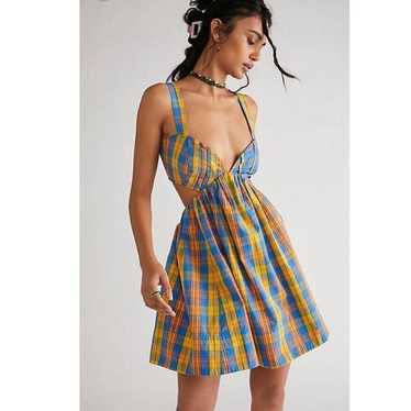 New Free People Bridget Mini Dress PLAID $138 LARG