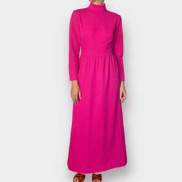 1970s Pink Mock Neck Long Sleeve Maxi Dress - image 1