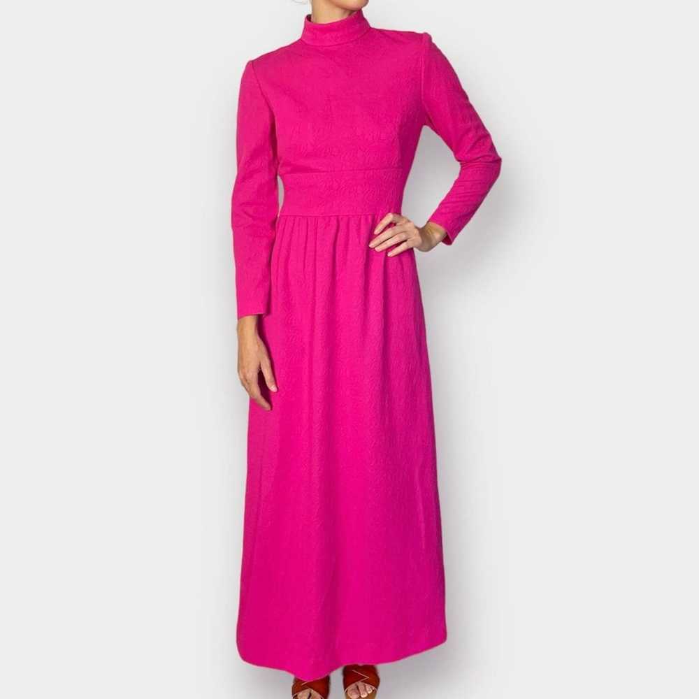 1970s Pink Mock Neck Long Sleeve Maxi Dress - image 2