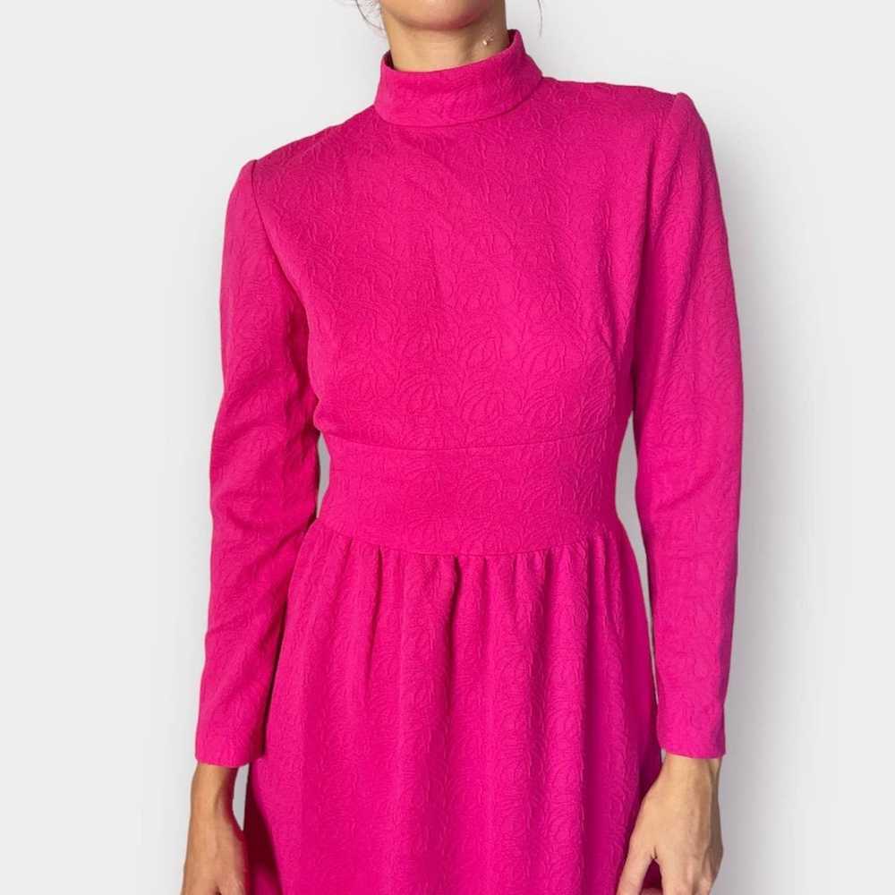 1970s Pink Mock Neck Long Sleeve Maxi Dress - image 3