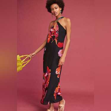 Anthropologie Black & Pink Floral Cayman Silk Max… - image 1