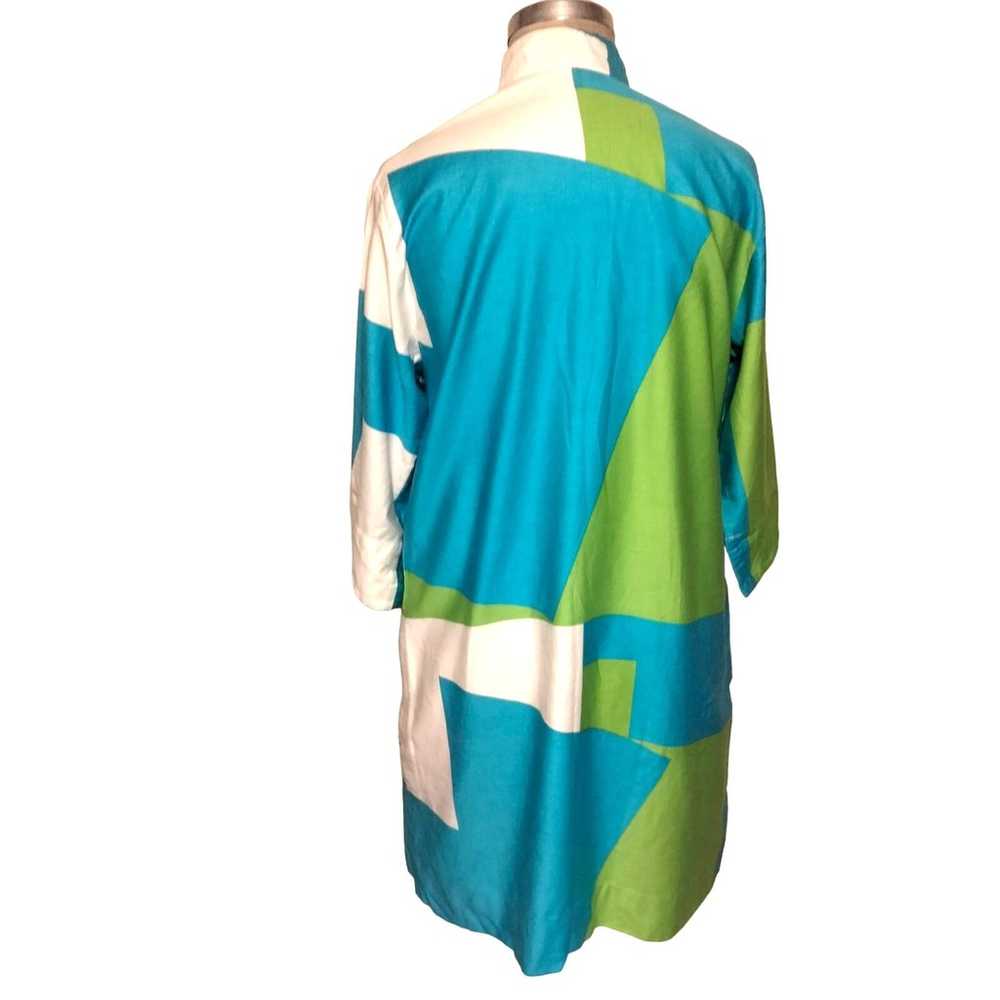 Vintage 80's Aqua-Green-White Graphic Print Midi … - image 2