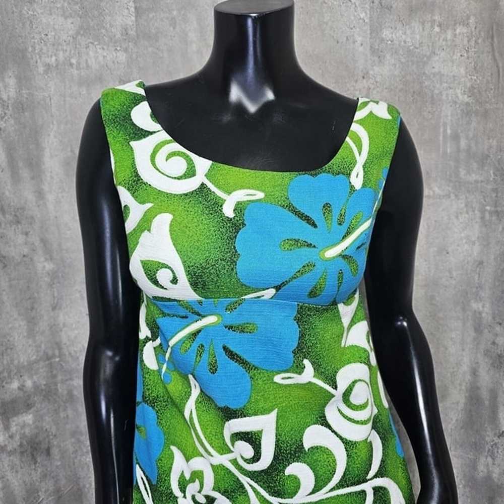 Vintage 60s 70s Royal Hawaiian Blue Green Floral … - image 3