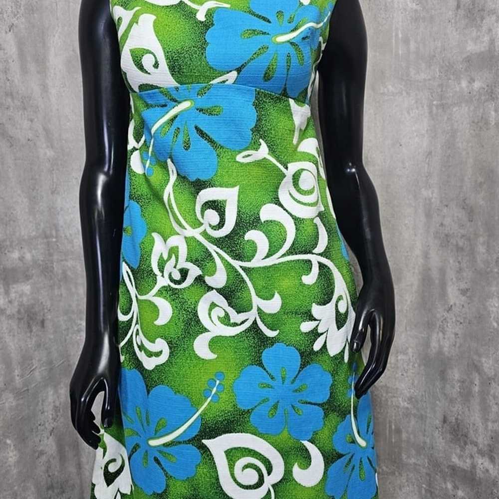 Vintage 60s 70s Royal Hawaiian Blue Green Floral … - image 4