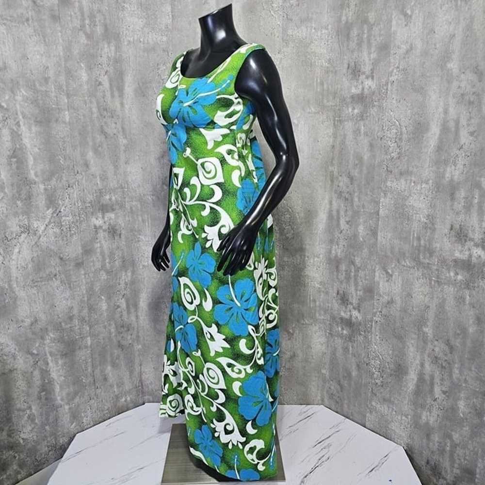 Vintage 60s 70s Royal Hawaiian Blue Green Floral … - image 6