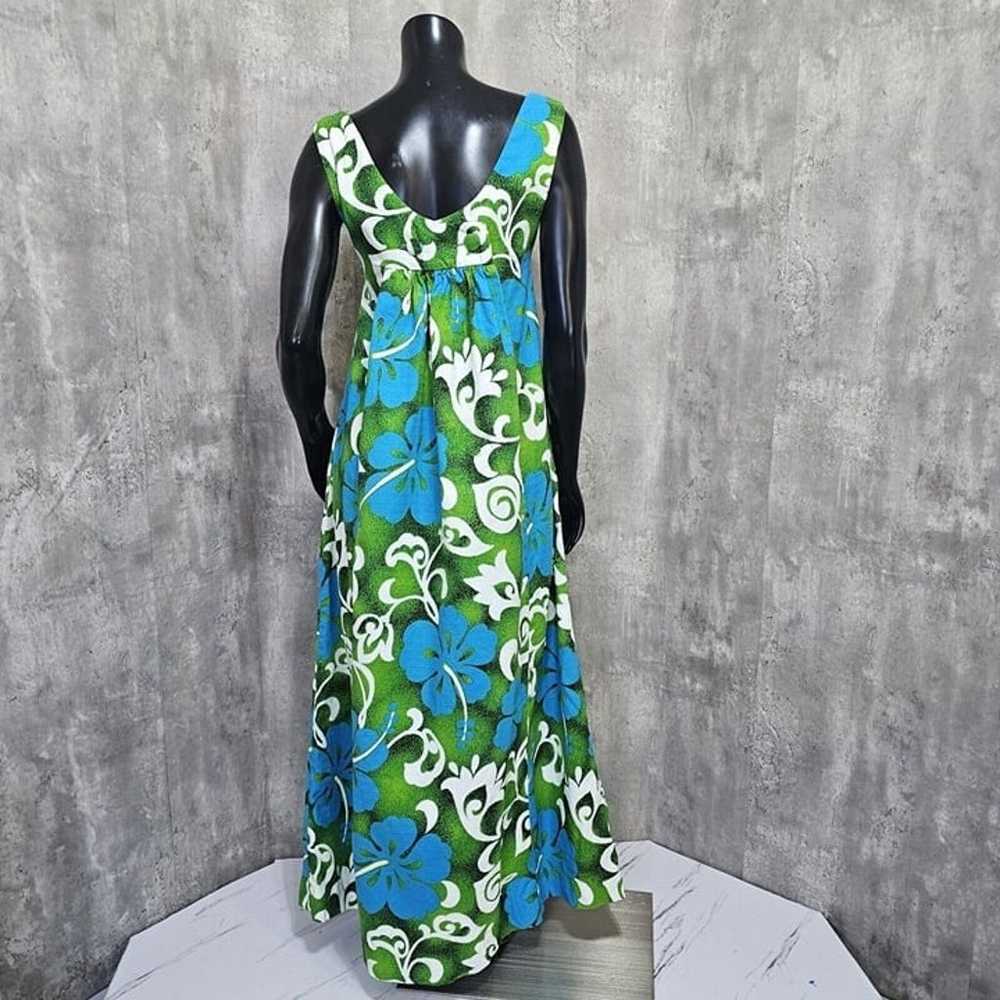 Vintage 60s 70s Royal Hawaiian Blue Green Floral … - image 8