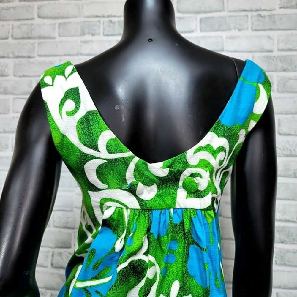 Vintage 60s 70s Royal Hawaiian Blue Green Floral … - image 9