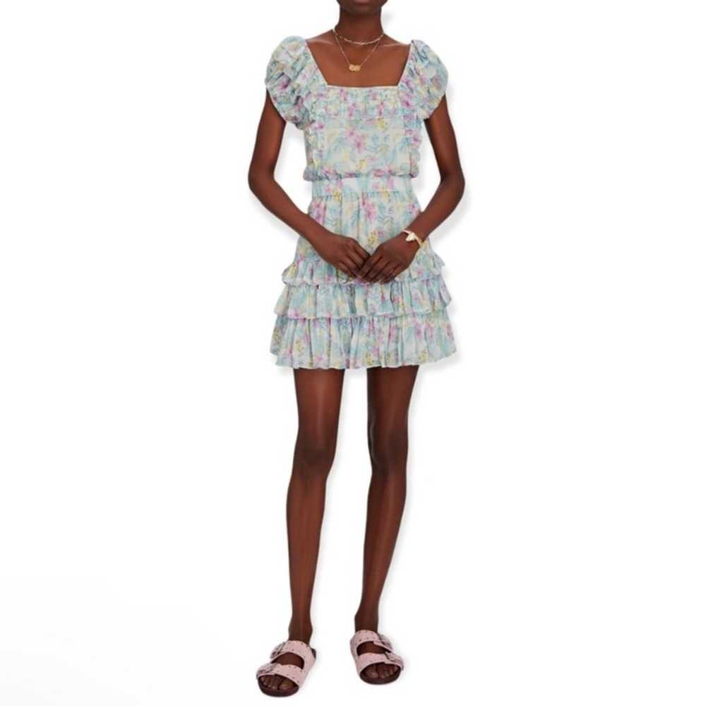 LOVESHACKFANCY Ivoire Floral Chiffon Mini Dress i… - image 2