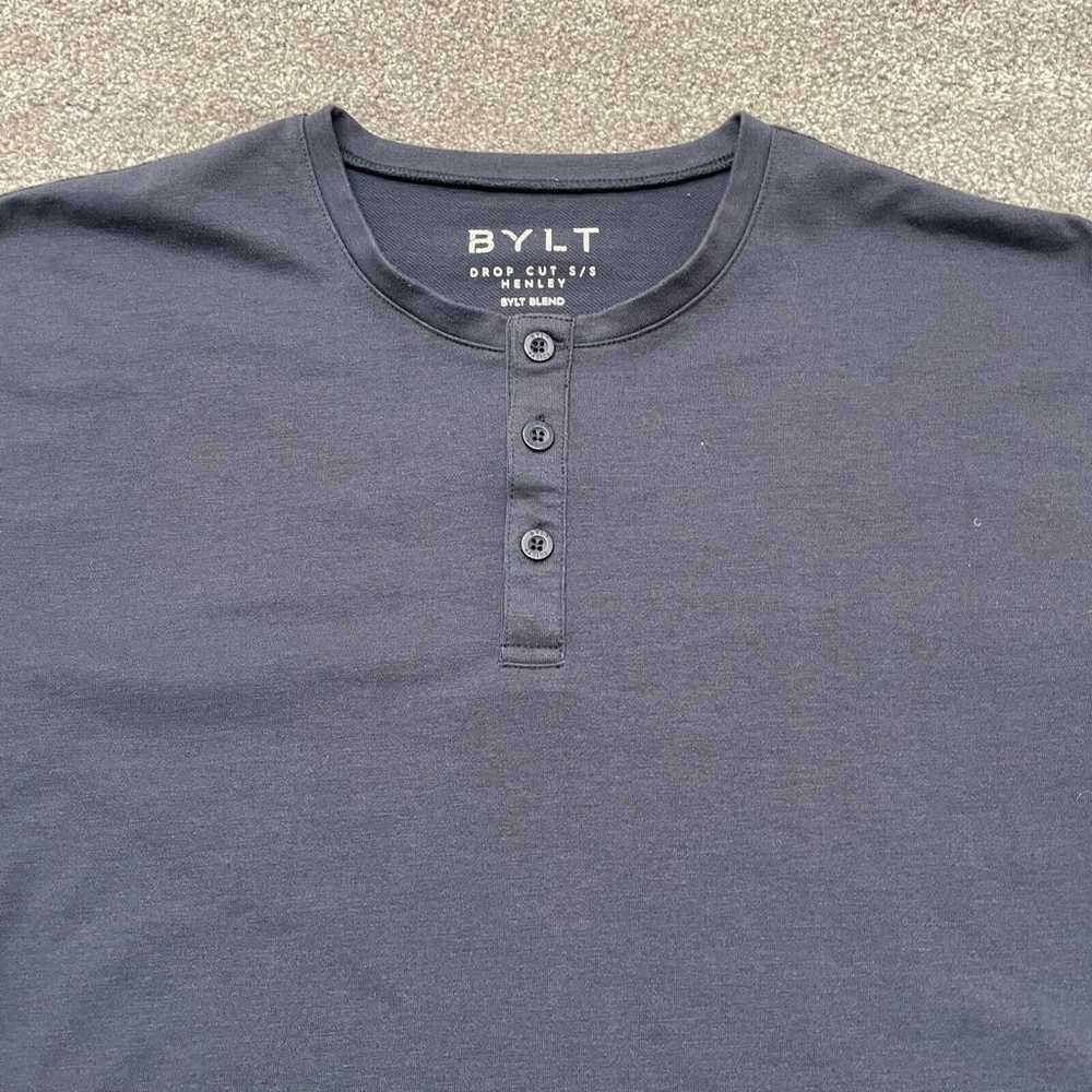 BYLT Shirt Adult Small Blue Henley Drop Cut Crew … - image 2