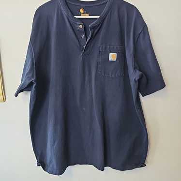Carhartt Mens Button Neck Shirt Blue XL w/ Pocket - image 1